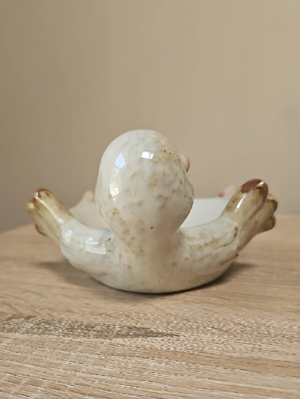 White Ceramic Glazed Pottery Duck Decorative Trinket Or Soap Dish Whimsy & Cute